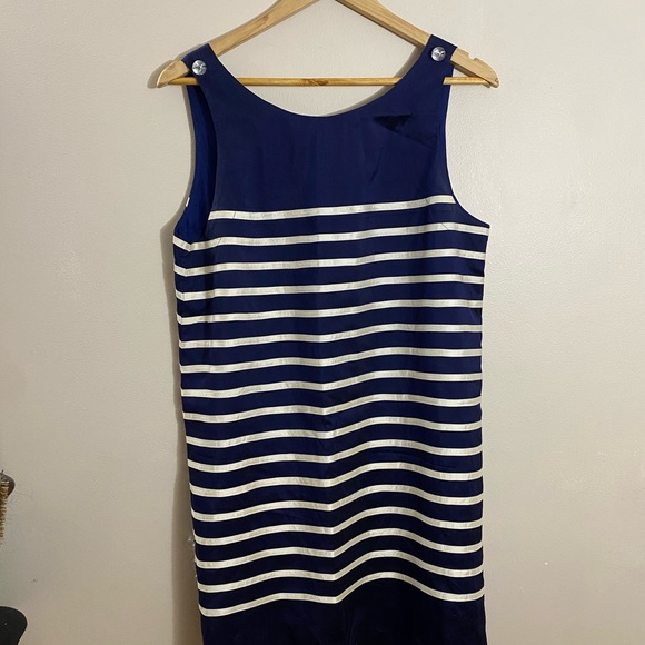 Calypso St. Barth women’s navy blue white silk striped dress sz large - Picture 9 of 10